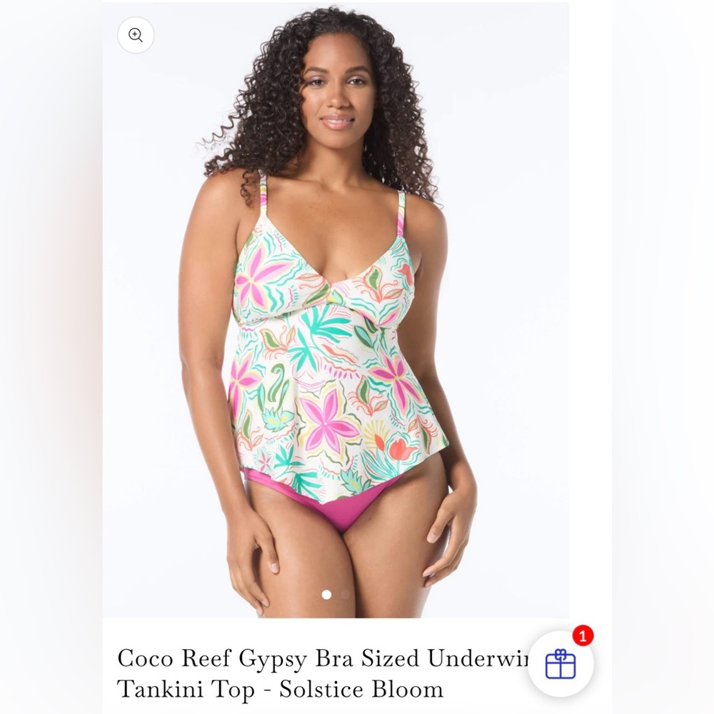 Floral Underwire Tankini Top 40DD in White & Pink